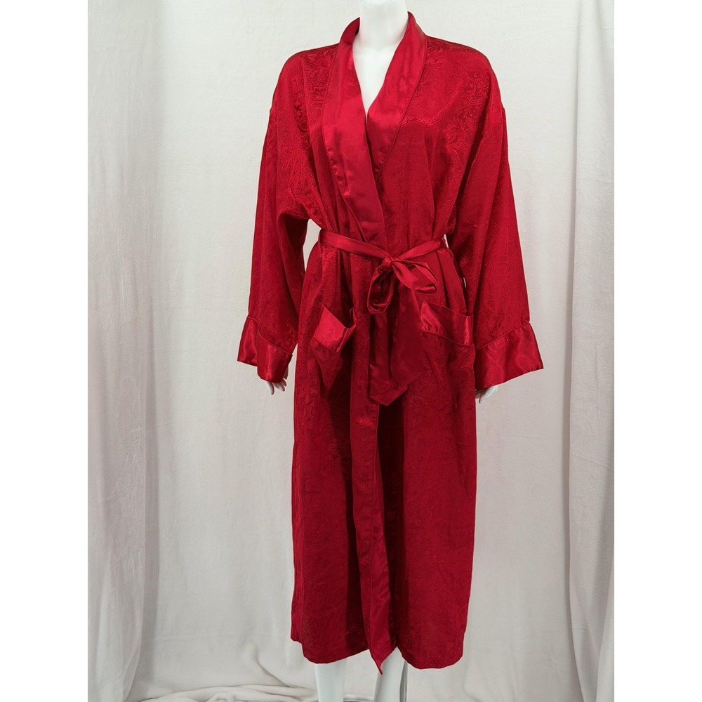 Vintage Victorias Secret Robe Womens M L Red Satin Paisley Floral Gold Label Y2K